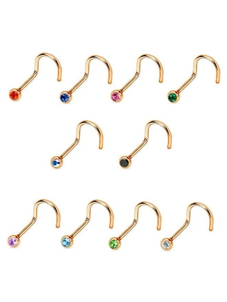 BodyJewelryOnline Nose Screw Ring Rose Gold IP Over Surgical Steel 18G//20G with Press Fit Gem